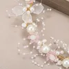 Romantic Bridal Hair Band Headdress Pink Flowers HandPrepared Pearl Head Wear Women Children's Wreath Hair Accessories L230704