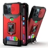 Capa de câmera deslizante para iphone 15 pro max 14 plus 13 12 11 promax suporte de slot de cartão magnético kickstand armadura capa de telefone shell