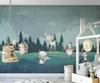 Papéis de parede Bacal Custom 3D Wallpaper Mural Nordic Painted Hand-painted Forest Cartoon Animal Background Wall Bedroom Decoration Beauty Po