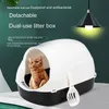 Autres fournitures pour chat Boîte à litière pour chat entièrement fermée avec porte pouvant être divisée Toilette pour chat à double usage Anti-éclaboussures Pelle pour chat Semi-scellée 230715