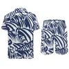 Herrspårar Zebra Stripe Navy Men Set Abstract Fun Animal Casual Shirt Set Hawaii Fitness Outdoor Shorts Summer Print Suit 2 Piece