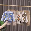 Kleidung Sets Kinder Anzug Herbst Winter Junge Langarm-shirt Gestrickte Pullover Weste Hosen 1 2 3 4 5 jahre Baby Mode