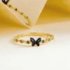 Cluster Rings Sweet And Romantic Sapphire Black Gold Small Butterfly For Women Fashion Exquisite Party Jewelry Gifts To Girlfriend