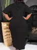 Robes grande taille Finjani Dresse pour femme solide à manches courtes col en V ample avec poches vêtements élégants