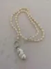 Collane con ciondolo Ultima collana fatta a mano con perle di riso naturale con grande barocco bianco / rosa / lavanda per regalo donna PN002