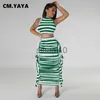 Women's Two Piece Pants CM.YAYA Striped Printed Women Two 2 Piece Set Outfits Sleeveless Tank Top and Ruffles Midi Maxi Long Skirt Suit 2023 Dress Set J230717