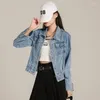 Vestes pour femmes bleu clair en vrac Denim pour haut pour femme 2023 automne Streetwear à manches longues rétro Jean manteau vêtements