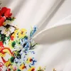 2023 White Floral Print Beaded Cotton Dress Blue Striped Short Sleeve Round Neck Rhinestone Short Casual Dresses S3Q160713