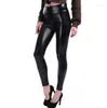 Damenhosen S-2XL Frauen Plus Samt Leggings Sexy Hohe Taille Elastisches Pu-Leder Skinny Shiny Wet Look Metallic Latex 21-10601