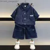 Ensembles de vêtements 2023 printemps/été vêtements pour enfants ensemble pour garçons haut en jean + 2 pantalons en jean/ensemble bébé vêtements décontractés vêtements pour enfants 2-12 ans Z230717