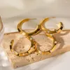 Orecchini a cerchio Uworld Minimalist Metal Texture 18K Gold Plated Stainless Steel Round Waterproof Statement Fashion Charm Jewelry