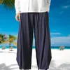 Men's Pants Wide Leg With Improved Cotton And Linen Hakama Double Layer Loose Casual Legged 10 Star Flat Front