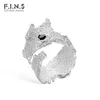 F.I.N.S överdriven designer S925 Sterling Silver Burned Wrinkle Texture Ring Ins Wide Open Black Zircon pekfingerringar