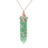 Hanger Kettingen FYJS Unieke Rose Goud Kleur Draad Wrap Hexagon Prisma Tijgeroog Steen Schakelketting Voor Gift Sieraden