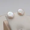 مسمار النساء Big Baroque Button Pearl Orrings Freshwater Biwa Coin Pearls 925 Sterling Silver Mounts Arrings Jewelry J230717