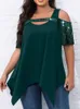 Camiseta Feminina Plus Size 4XL 5XL 6XL Tops Plus Size Moda Feminina Manga Curta Lantejoulas Patchwork Chique e Elegante Blusa Irregular Camiseta 230715