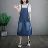 Casual Dresses Spring/Summer 2023 Oversized Korean Fashion Jeans Dress Loose Suspenders Strap Bleached Washed Pocket Denim For Women