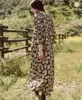 Robes décontractées Lvydala European Spring Runway Fashion Designer Dress Women Full Sleeve Black Flower Print Mi-mollet Longueur Soie