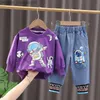 Conjuntos de roupas primavera e outono roupas infantis meninos e meninas desenhos animados camiseta manga longa calça listrada 2 peças conjunto infantil z230717