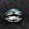 Wedding Rings Nuncad 8mm Width Men's Ring Wedding Band Engagement Ring Inlaid Black Meteorite Green Opal Tungsten Carbide Ring 230717