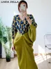 Casual Dresses LINDA DELLA Summer Fashion Designer Vintage Floral Print Dress Women's Batwing Sleeve Loose Pleated Package Buttocks Long