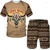 Männer Trainingsanzüge Männer Vintage Native Style T-Shirts/Anzüge Harajuku Mode Tribal Kuh 3D Gedruckt T-Shirt Shorts Set Paar Streetwear