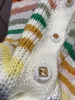 カーディガンのセーターボタンアップシャツジャケットデザイナーピンかぎ針編みパターンでトリミングされたかぎ針編みのクルーエルモヘアルーズニットコート女性ジャケットトップ