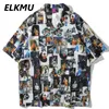 Herr tshirts elkmu sommarskjorta bruce lee tryck graffiti hip hop streetwear skjortor kort ärm blus män mode tops harajuku he688 230715