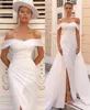 Vintage Long Off Shoulder Mermaid Wedding Dresses with Slit Ivory Vestidos de Novia Abendkleider Bridal Gowns With Detachable Train for Women