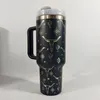 40oz Cow Print Reusable Tumbler with Handle and Straw Big Capacity Beer Mug Water Bottle Powder Coating Outdoor Camping Cup JY17