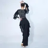 Bühne tragen 2023 Ballroom Dance Kleidung Frauen Erwachsene Blume Schwarz Lange Ärmel Tops Praxis Kleidung Latin Kostüm Body DNV17973