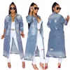 Jaquetas femininas feminina manga longa denim casaco jeans cor lisa cardigan botão giratório midi S-3XL