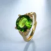 Alianças de Casamento Atacado Jóias Temperamento Oval Cor Verde Aberta Feminino Zircão Versão Coreana Anel Vivo Moda AJZ-090