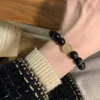 Bracelets porte-bonheur perles de pierre d'opale noire naturelle pour les femmes métal bénédiction bracelet à breloques âme Yoga bijoux Pulsera Hombre