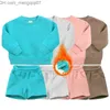 Clothing Sets 2023 New Winter Children's Boys' and Girls' Clothing 2 pieces of Sportswear suit solid top+elastic jogging shorts Skin-tight garment Z230717