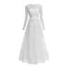 Casual Dresses Party White 2023 Autumn French Style Fashion Lace Perspective Elegant Round Neck Long Sleeved Cake Dress Ankle Length