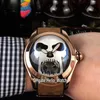 New Bubble Cassa in oro rosa L390 03694 Quadrante nero Silver Skull Tourbillon Orologio da uomo automatico Cinturino in pelle marrone Orologi Hello Wat292H