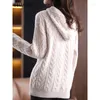 Kadın Sweaters Merino Yün Kazak Kadın Hood Yaka Külot Gevşek Moda Top Sonbahar/Kış Kırışık Bükülmüş Çiçek Kalınlaştırılmış