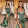 Green Prom Dress Mermaid 2023 Strapless Sexy Slit Formal Party Gowns Custom Size Special Occasions Evening Gown