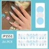 Unghie finte 24PCS Blu Nail Sweet Short Press On Elegant Nails Stickers Jelly Gel / Tipo di colla Bastone artificiale