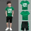 衣料品セット男の子の服のスーツ半袖Tシャツ+パンツ夏の子供向けスポーツウェア子供服スーツ青年5 6 7 8 9 10 11 12歳Z230717