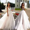 Stylish Lace Backless Wedding Dresses V Neck Tiered Bridal Gowns Sweep Train A Line Tulle