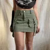 Skirts Heyoungirl Ribbon Pockets Jeans Skirt Vintage Green Women Y2k High Street Bodycon Denim Short Harajuku Stylish Outfits