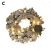 Decorative Flowers 30CM Christmas Artificial Rattan Flower Door Hanging Wreath With String Light Wall Decoration For Home Festival Party EW