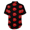 Camisas casuais masculinas Blusas com estampa de lábios vermelhos Man Do Not Lie design havaiano de manga curta estampada elegante superdimensionada camisa de praia presente