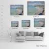 Handmade Canvas Art Beach in Pourville Claude Monet Painting Impressionist Landscape Artwork Bathroom Decor