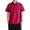 Männer Casual Hemden MrGB China Stil Baumwolle Leinen Hemd Männer Baggy Mode Jacquard Button Turn Kragen Kurzarm T-shirt Übergroßen Tang