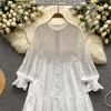 Casual Dresses Neploe Japanese Sweet O-neck Lace Dress For Women Summer Sexy Hollow Out Long Sleeve Mid-length A-line Vestidos Mujer