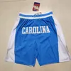 Calça de corrida curta hip pop de basquete da Carolina do Norte com bolso com zíper costurado azul branco tamanho S-XXL