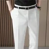 Été ceinture décoration pantalons décontractés hommes cheville longueur affaires Costume pantalon taille élastique pantalon droit Costume Homme